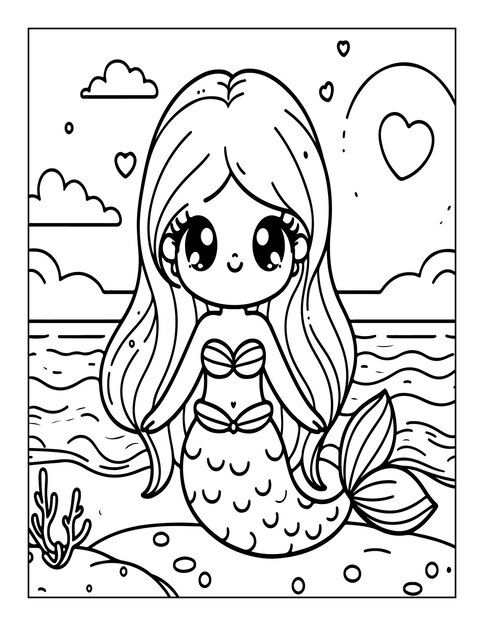 libro de colorear sirena lindo para niños ai generado