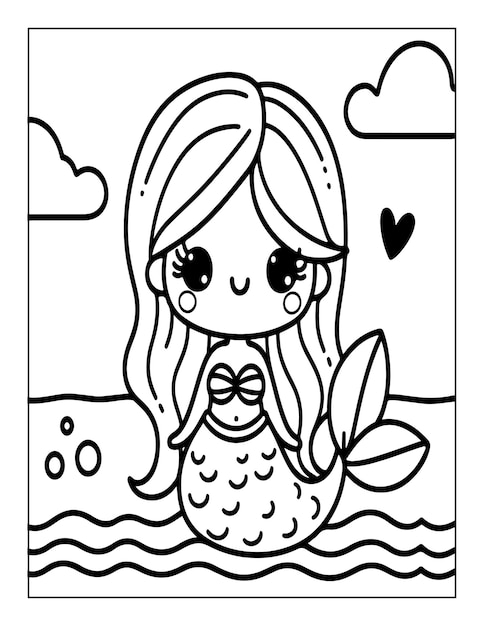 libro de colorear sirena lindo para niños ai generado