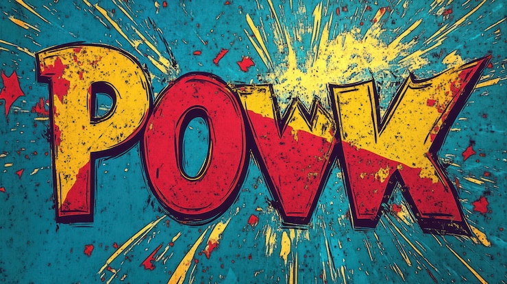 Foto libro de cómics pow arte de palabras con fondo de explosión
