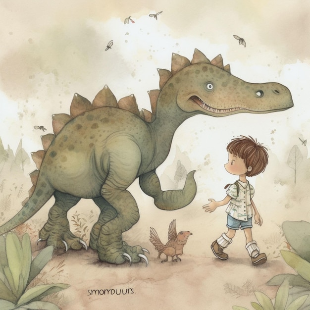 Libro de cuentos dinosaurio dino niños ilustración AI generativa