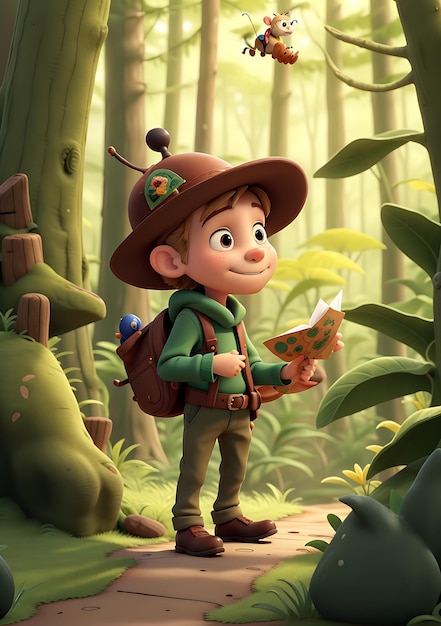 Libro de cuentos de niño en el bosque para niños.