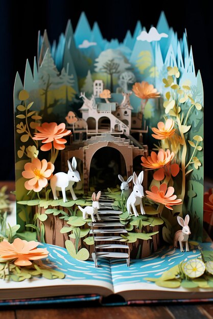 Foto libro de diorama de papel en capas del día de pascua