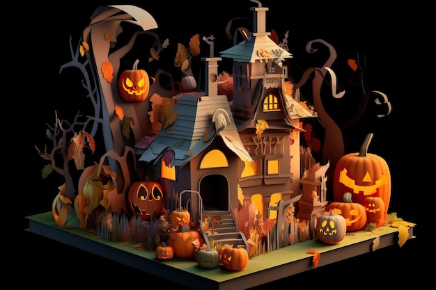 Libro emergente de Halloween Paisaje de la casa en la noche de Halloween IA generativa