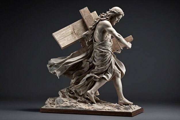 Libro Escultura de Jesucristo caminando con la cruz movimiento dinámico intrincado