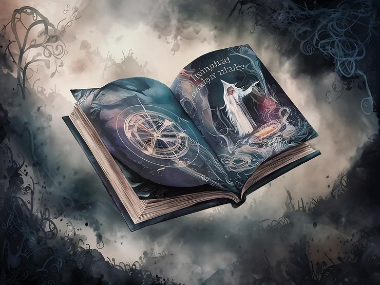 El libro de fantasía Clipart Aquarelle Abre el paquete de libros mágicos