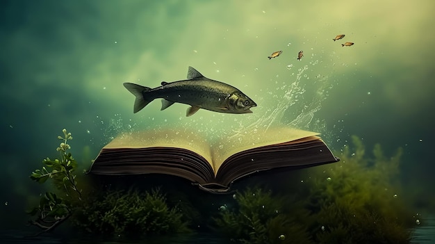 Libro de fantasía sobre el agua Splash Book magia y un soñador Niña y una ballena salió de él