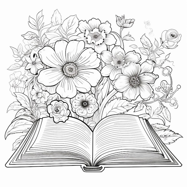 Foto un libro con flores y hojas está abierto ai generativo