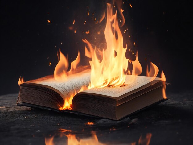 Un libro con un fuego ardiendo en él generado ai.