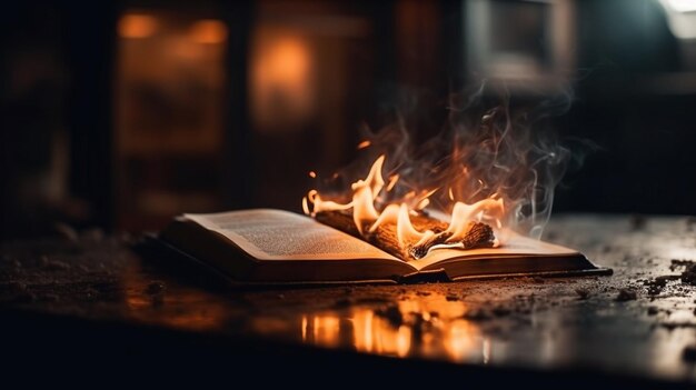 Un libro con un fuego ardiendo en itgenerative ai