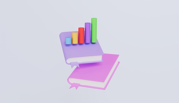 Libro con gráfico circular datos estadísticos análisis de datos de investigación empresarial concepto ilustración 3d