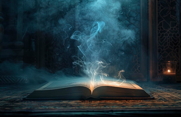 libro islámico con humo saliendo de él
