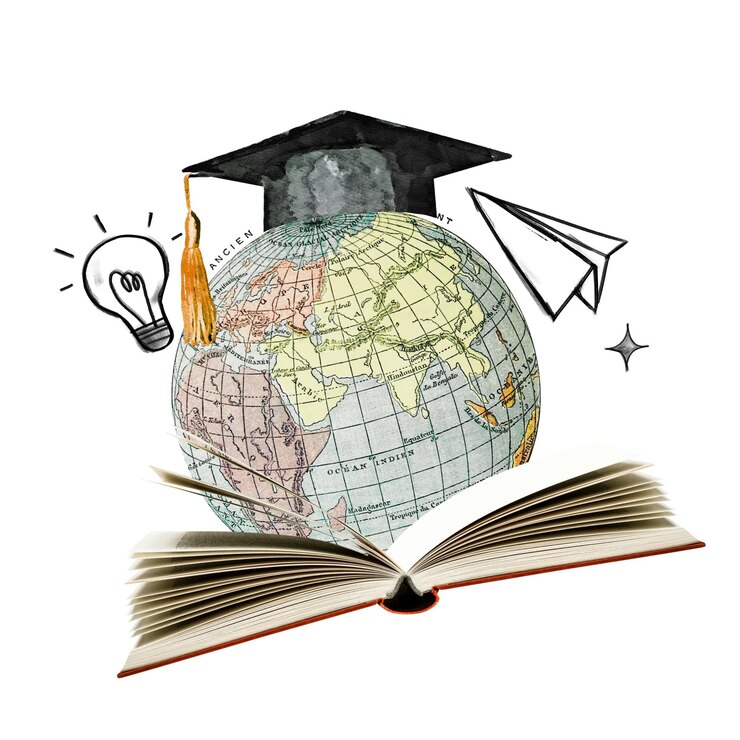 Libro de lectura del globo png educación creativa collage fondo transparente Remezclado por rawpixel