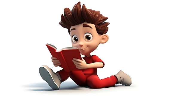 Foto libro de lectura infantil de dibujos animados en 3d sobre fondo blanco