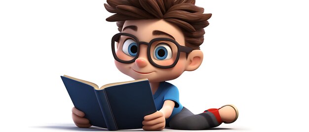 Foto libro de lectura infantil de dibujos animados en 3d sobre fondo blanco