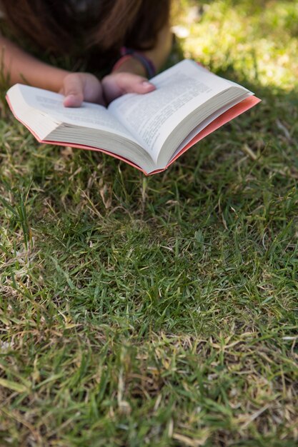 Libro de lectura de la mujer en el parque