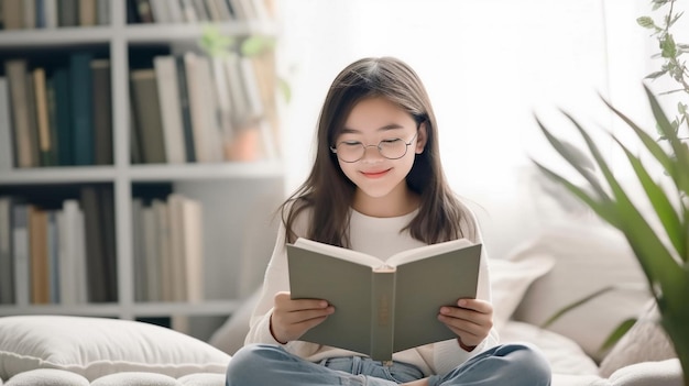 Foto libro de lectura de niña coreana