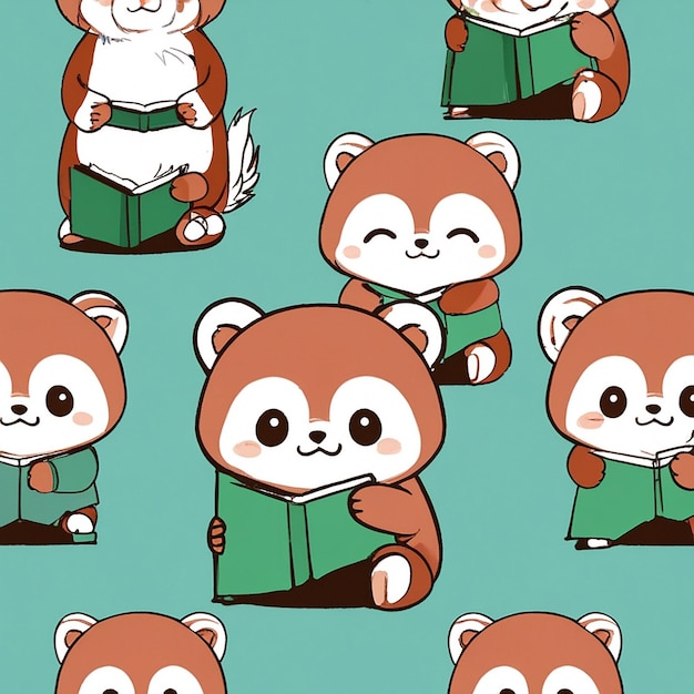 Foto libro de lectura de panda rojo lindo icono vectorial de dibujos animados ilustración icono de educación de animales concepto aislado estilo de dibujo animado plano vectorial premium