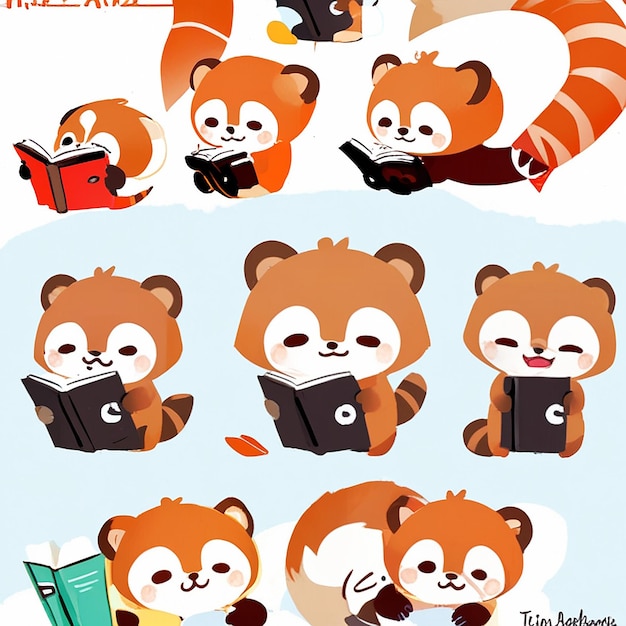 Foto libro de lectura de panda rojo lindo icono vectorial de dibujos animados ilustración icono de educación de animales concepto aislado estilo de dibujo animado plano vectorial premium