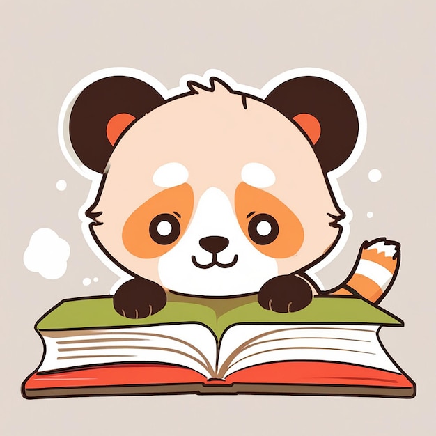 Foto libro de lectura de panda rojo lindo icono vectorial de dibujos animados ilustración icono de educación de animales concepto aislado estilo de dibujo animado plano vectorial premium