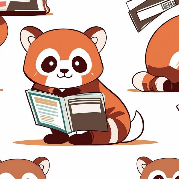 Foto libro de lectura de panda rojo lindo icono vectorial de dibujos animados ilustración icono de educación de animales concepto aislado estilo de dibujo animado plano vectorial premium