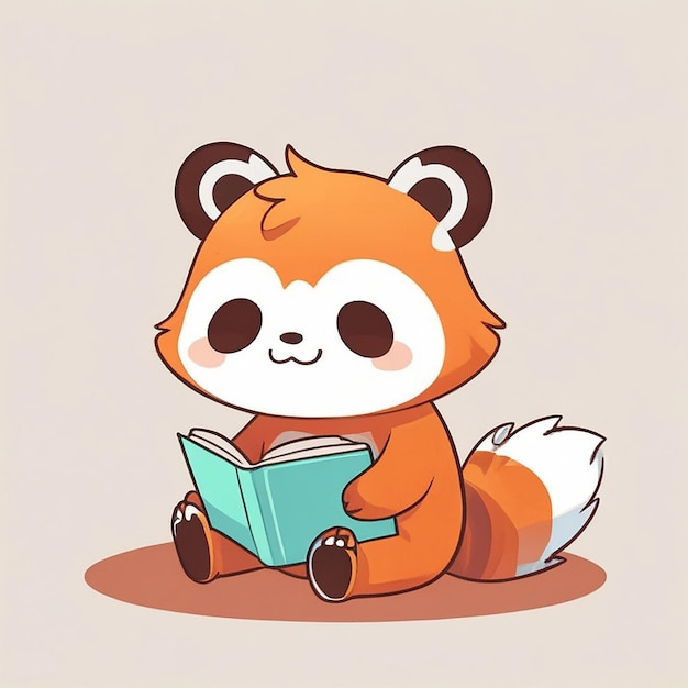 Libro de lectura de panda rojo lindo icono vectorial de dibujos animados Ilustración icono de educación de animales Concepto aislado estilo de dibujo animado plano vectorial premium