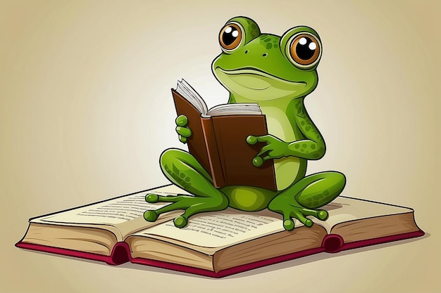 Foto libro de lectura de la rana verde