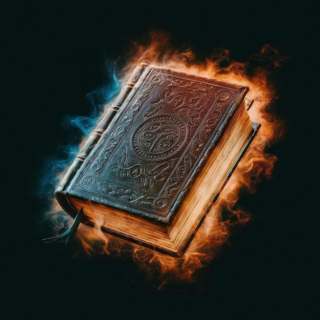 un libro con llamas a su alrededor