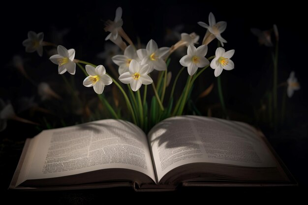 Libro de narcisos blancos flor de primavera diseño floral ornamento flor de generar Ai