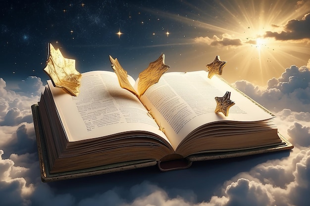 Libro de Oro de la Sabiduría Estrellas en ascenso Concepto espiritual de la Nueva Era