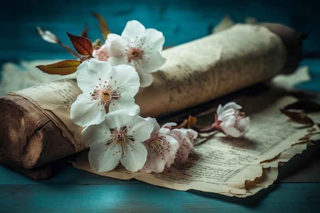 Un libro con una página de flores en él.