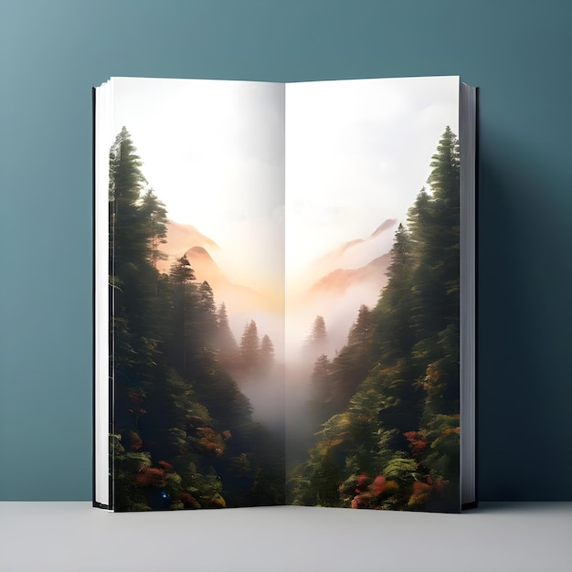 un libro con una pintura de un paisaje de montaña en la portada