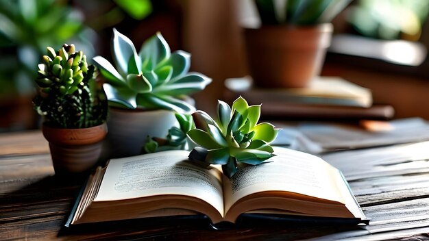 Foto un libro con una planta en la parte superior y una plantaen la parte superior