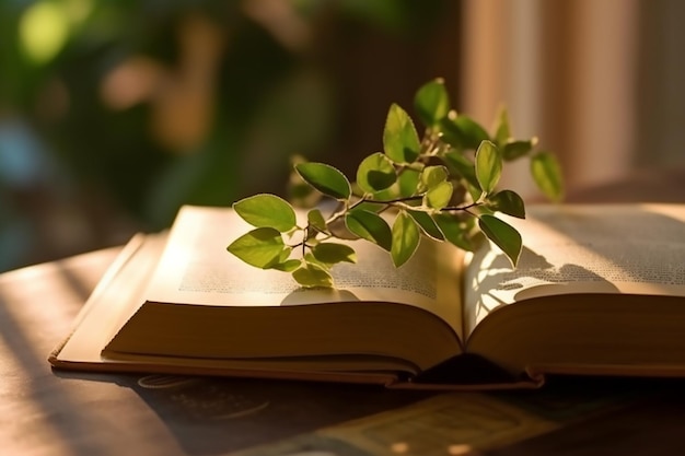 Un libro con una planta.