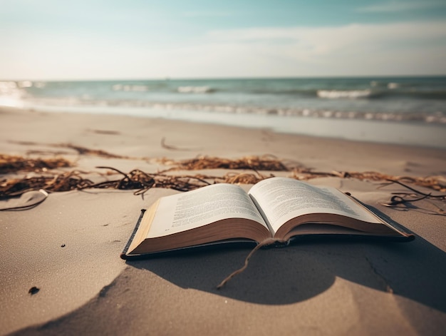 Un libro en la playa con la palabra libro.