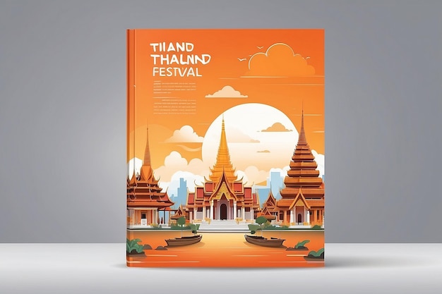 Libro de portada de arquitectura de Tailandia diseño de festival de turismo en la nube