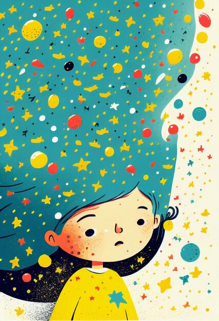 Libro de portada de un niño parado en el universo con lindas estrellitas Creado con tecnología de IA generativa