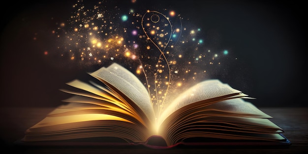 Un libro que está abierto a la palabra magia.
