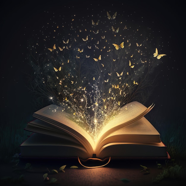 Un libro que tiene una luz brillante y un libro que dice "magia".