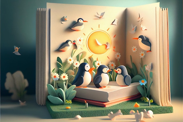 Foto un libro que tiene pingüinos en él.