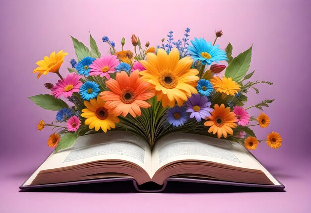 un libro con un ramo de flores en él