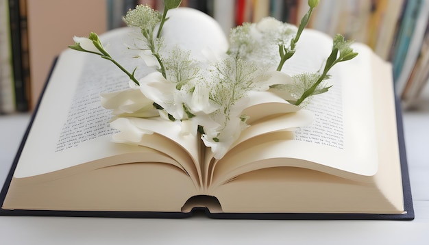 Foto un libro con un ramo de flores en él