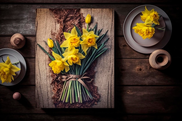 Un libro con un ramo de narcisos