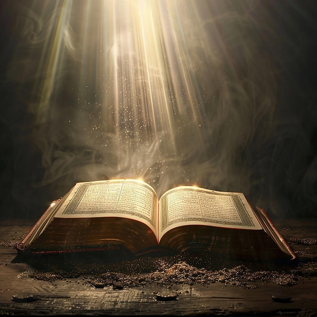 El Libro Sagrado Corán abierto y brillante