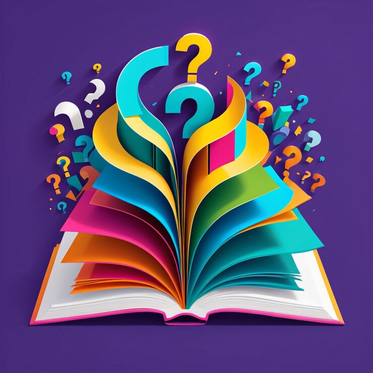 Foto un libro con signos de interrogación en la parte superior