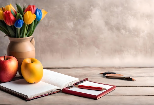 Foto un libro con tulipanes y un libro con un libro en él