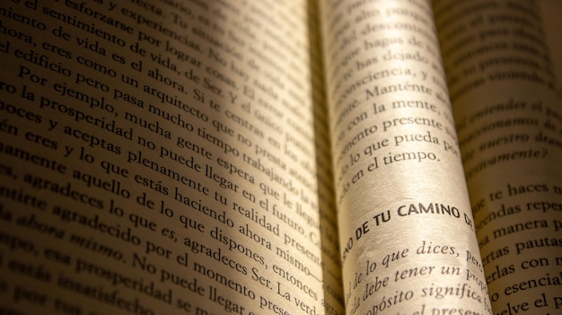 Libro visto de cerca, con una página doblada que dice, camino