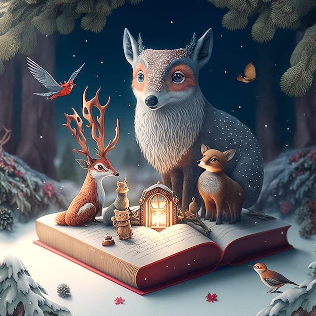 Un libro con un zorro y un ciervo en él.