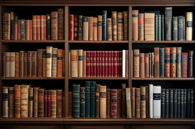 Libros apilados en tablero de madera antigua biblioteca tristory pantalla generativa ai