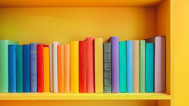 Foto libros brillantes en el estante de la habitación