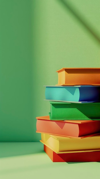 Libros de colores sobre un fondo verde claro